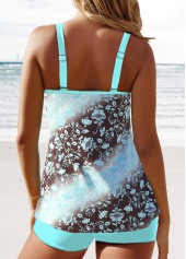 Floral Print Circular Ring Mint Green Tankini Set
