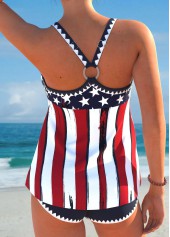 Circular Ring American Flag Criss Cross Navy Tankini Set