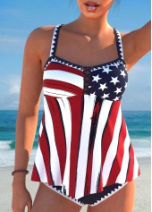 Circular Ring American Flag Criss Cross Navy Tankini Set