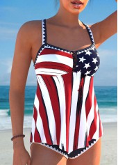 Circular Ring American Flag Criss Cross Navy Tankini Set