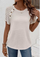 Patchwork Beige Short Sleeve Round Neck T Shirt