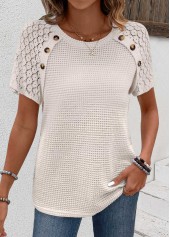Patchwork Beige Short Sleeve Round Neck T Shirt
