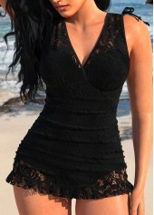 Lace Black Wide Strap One Piece Swimdress