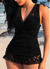 Lace Black Wide Strap One Piece Swimdress