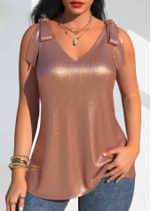 Coating Rose Gold Sleeveless V Neck Tank Top
