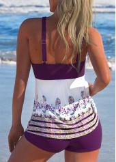 Tribal Print Criss Cross Dark Reddish Purple Tankini Set