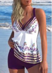 Tribal Print Criss Cross Dark Reddish Purple Tankini Set