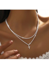 Layered Silvery White Cross Alloy Necklace Set