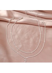 Layered Silvery White Cross Alloy Necklace Set