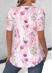 Plus Size Pink Fake 2in1 Floral Print Blouse