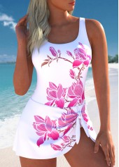 Floral Print Tie Pink One Piece Swimdress