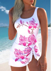 Floral Print Tie Pink One Piece Swimdress