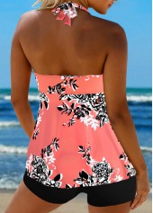 Plus Size Coral Floral Print Criss Cross Tankini Top-No Bottom