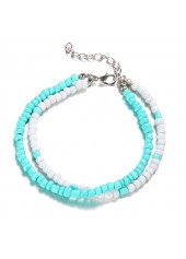 Beaded Layered Mint Green Polyresin Anklet