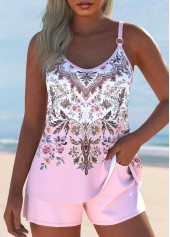 Tribal Print Pocket Light Pink Tankini Set
