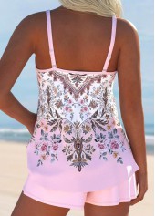 Tribal Print Pocket Light Pink Tankini Set