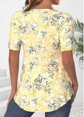 Floral Print Button Light Yellow Fake Two Piece Twinset