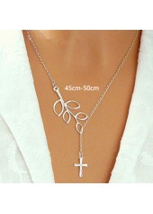 Silvery White Cross Plants Print Alloy Necklace