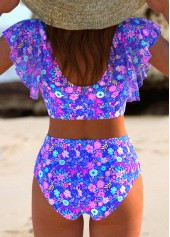 Ditsy Floral Print Ruffle Purple Bikini Set