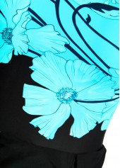 Floral Print Tie Cyan One Piece Swimdress