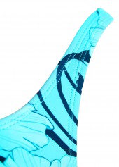 Floral Print Tie Cyan One Piece Swimdress