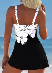 Floral Print Tie Black One Piece Swimdress