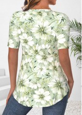 Floral Print Button Light Green Fake Two Piece Twinset