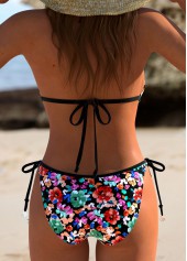 Ditsy Floral Print Contrast Binding Black Bikini Set