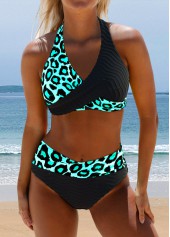 Floral Print Surplice Black Bikini Set