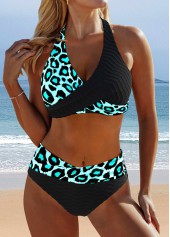 Floral Print Surplice Black Bikini Set