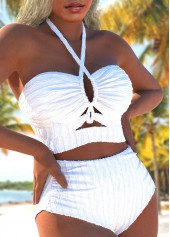 Cut Out White Drawstring Bikini Set