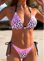 Leopard Patchwork Tie Pink Bikini Set