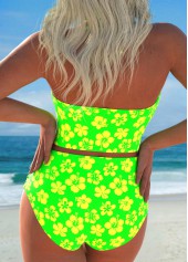 Floral Print Drawstring Neon Green Bikini Set