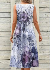 Floral Print Breathable Dusty Purple A Line Sleeveless Dress