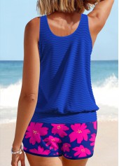 Floral Print Patchwork Royal Blue Tankini Set