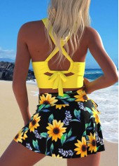 Sunflower Print Criss Cross Yellow Bikini Set