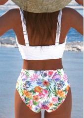 Floral Print Criss Cross White Bikini Set