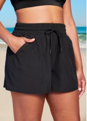 Quick Drying High Waisted Pocket Black Beach Shorts
