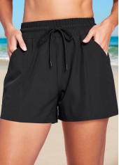 Quick Drying High Waisted Pocket Black Beach Shorts