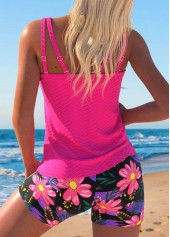 Floral Print Jacquard Hot Pink Tankini Set