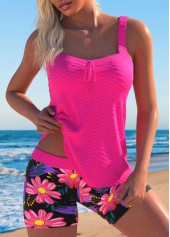 Floral Print Jacquard Hot Pink Tankini Set