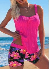 Floral Print Jacquard Hot Pink Tankini Set