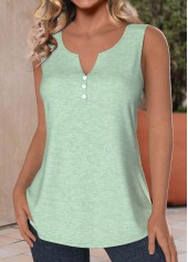 Button Mint Green Sleeveless Split Neck Tank Top
