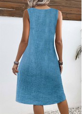 Tummy Coverage Dusty Blue Sleeveless V Neck Dress