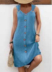 Tummy Coverage Dusty Blue Sleeveless V Neck Dress