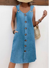 Tummy Coverage Dusty Blue Sleeveless V Neck Dress