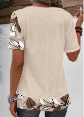 Plus Size Light Camel Patchwork Floral Print T Shirt