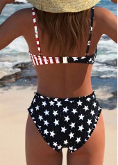 American Flag Smocked Frill Black Bikini Set
