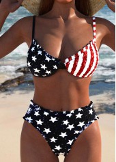 American Flag Smocked Frill Black Bikini Set