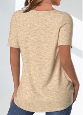 Butterfly Print Button Light Camel Short Sleeve T Shirt